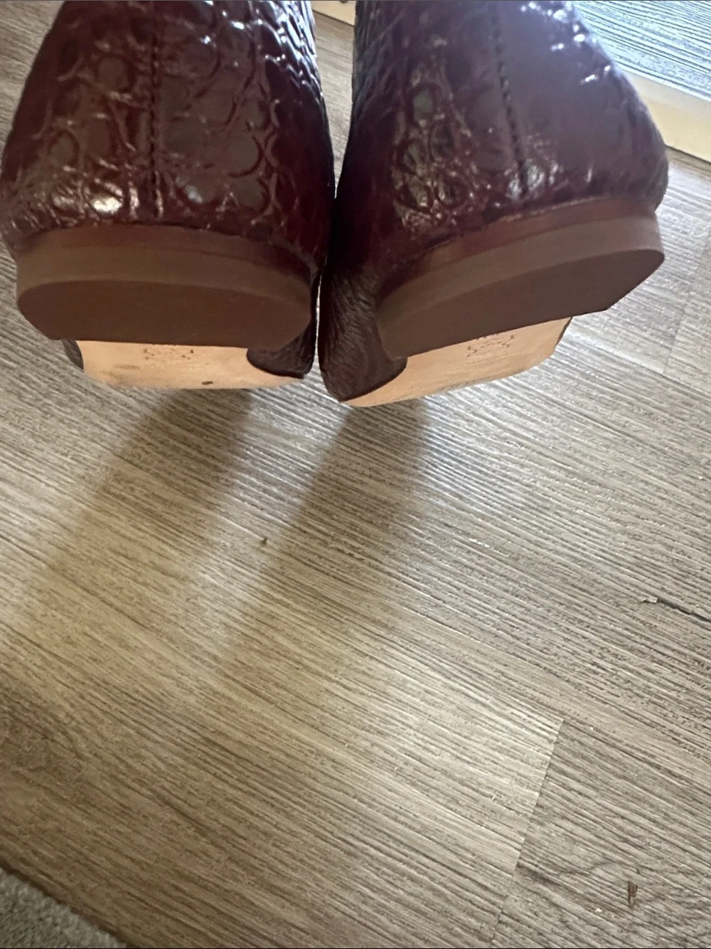 Tory Burch Deep Burgundy Croc-Embossed Leather Square-Toe Flats
